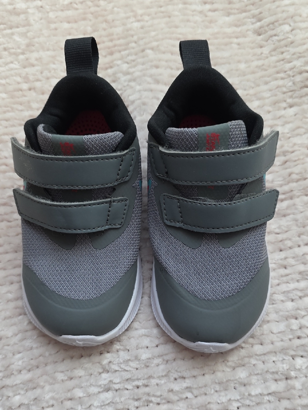 Nike Kids Grey Velcro Sneakers with Black Accents